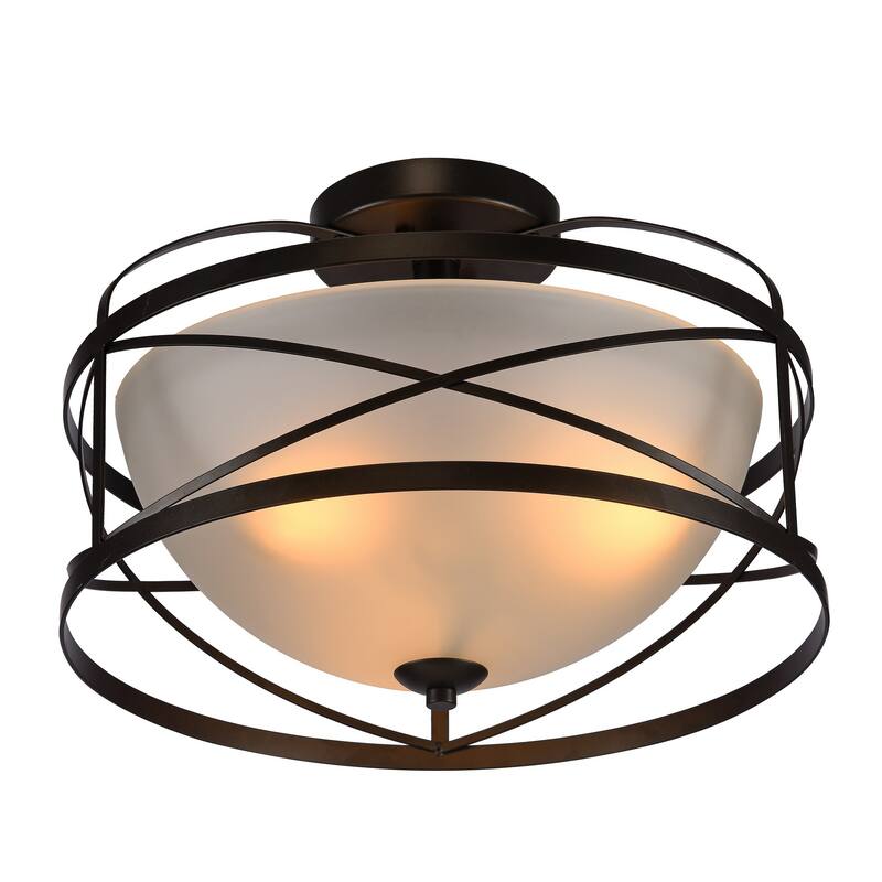Bertrand Black 3-Light Flushmount with Frosted Glass Shade