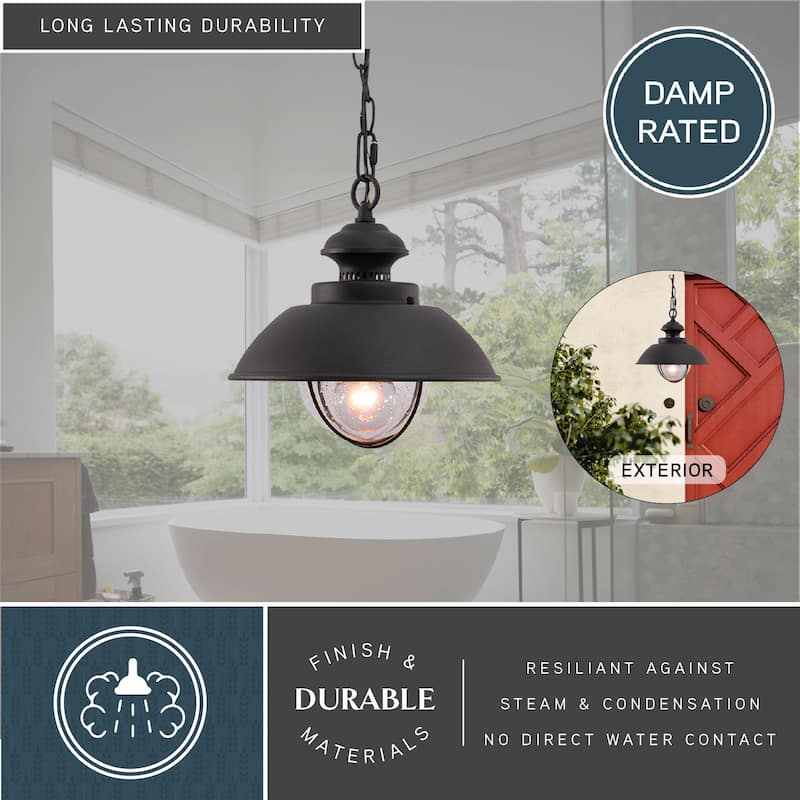 Harwich 1 Light Black Coastal Outdoor Barn Dome Pendant Clear Glass - 10-in W x 10.75-in H x 10-in D