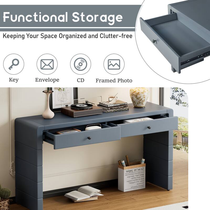 55" Farmhouse Console Table with Drawers & Shelf