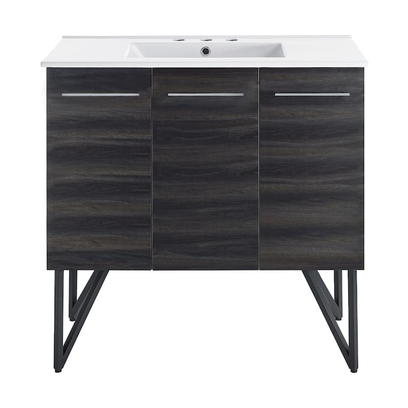 Annecy 36 In. Black Walnut Bathroom Vanity With White, 3-Hole Ceramic Sink Top