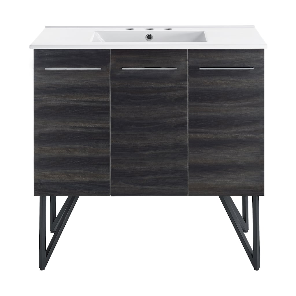 Annecy 36 In. Black Walnut Bathroom Vanity With White, 3-Hole Ceramic Sink Top
