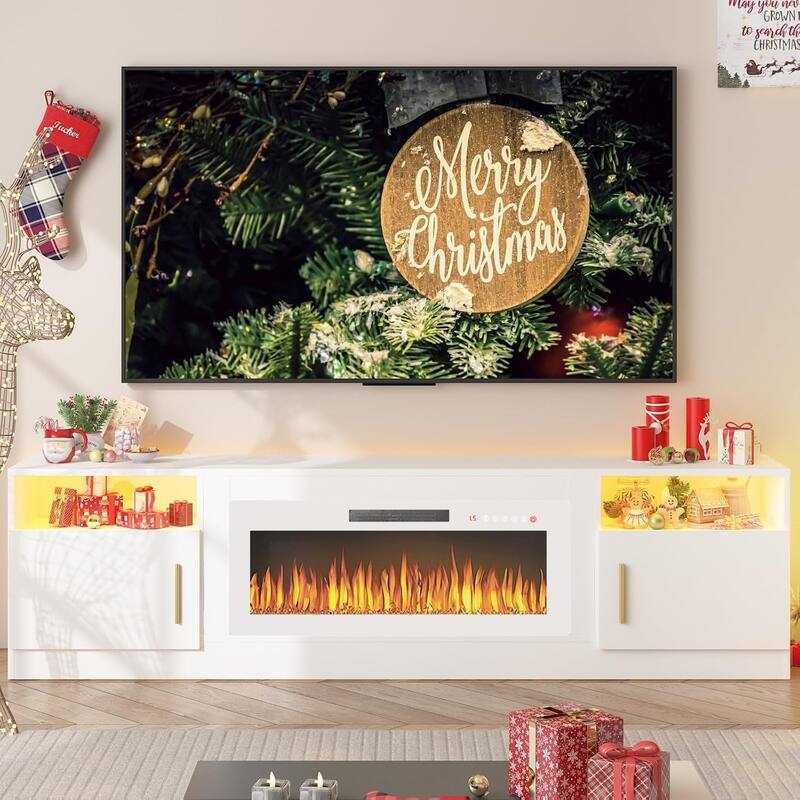 Bossin 80" Fireplace TV Stand with 36" Electric Fireplace, TV Stand for TVs Up to 90", 16 Colors LED Lights/Entertainment Center
