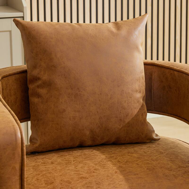 Modern Swivel Chair,PU leather Barrel Chair with Wooden Base and pillow