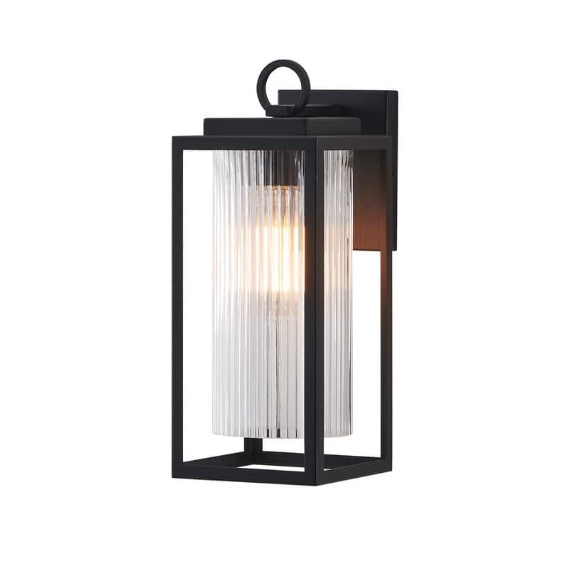KAWOTI 1-Light Outdoor Wall Sconce with Cylindrical Ribbed Glass - W5.5" x D7" x H14"