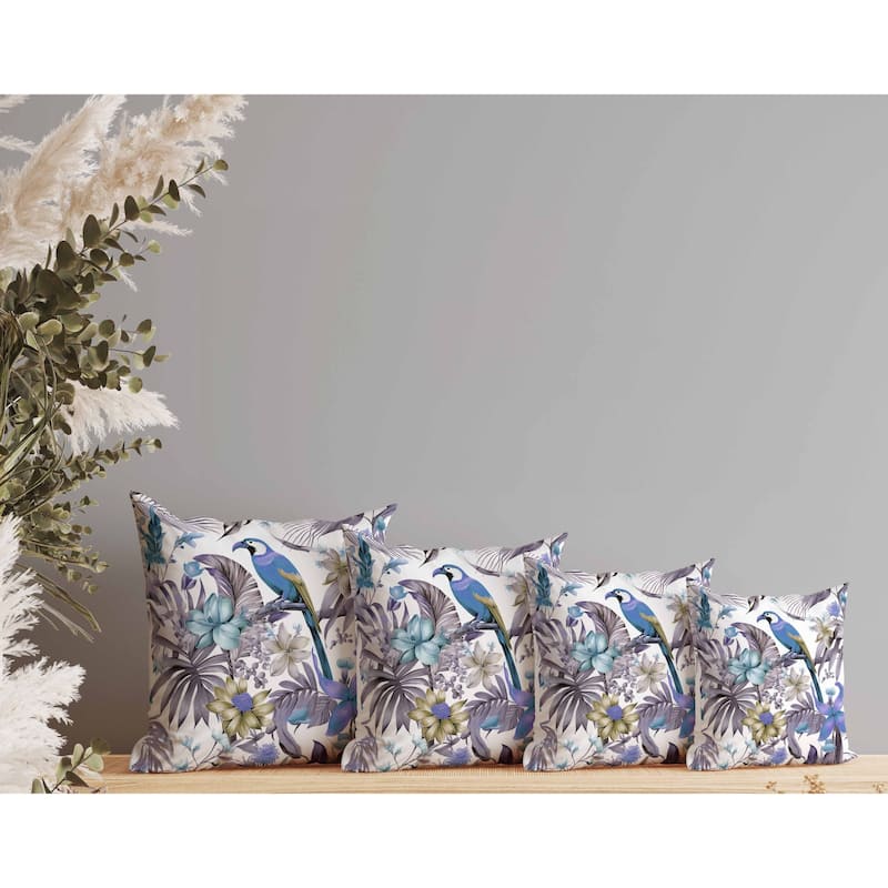 Leafy Lyricist Indoor/Outdoor Reversible Throw Pillow White and Blue