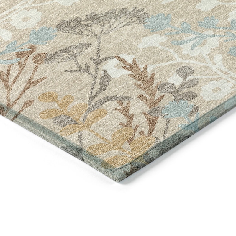 Machine Washable Indoor/ Outdoor Floral Border Chantille Rug