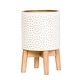 preview thumbnail 7 of 6, Boho Metal Planter Pot With 4-Leg Wood Base - White & Gold