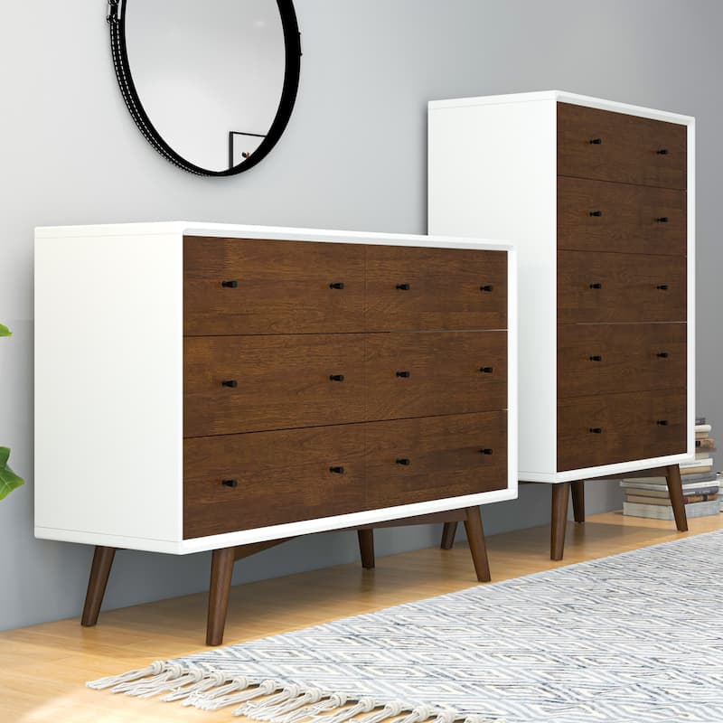 Nico Mid Century Modern 6-Drawer Double-Dresser Solid Wood