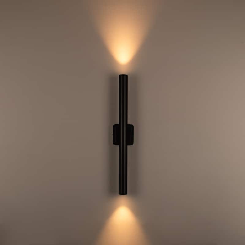2-Light Modern Black Linear Waterproof IP54 Integrated LED Outdoor Wall Sconce Lights