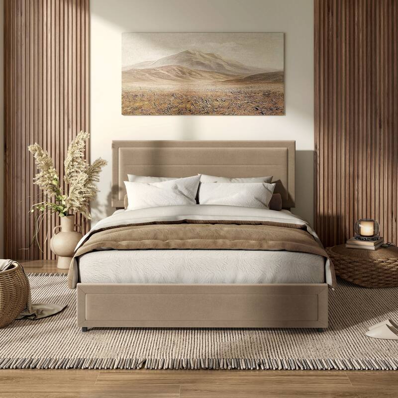 Furniture of America Jacinth Modern Velvet 4-Drawer Full Storage Platform Bed - Light Brown