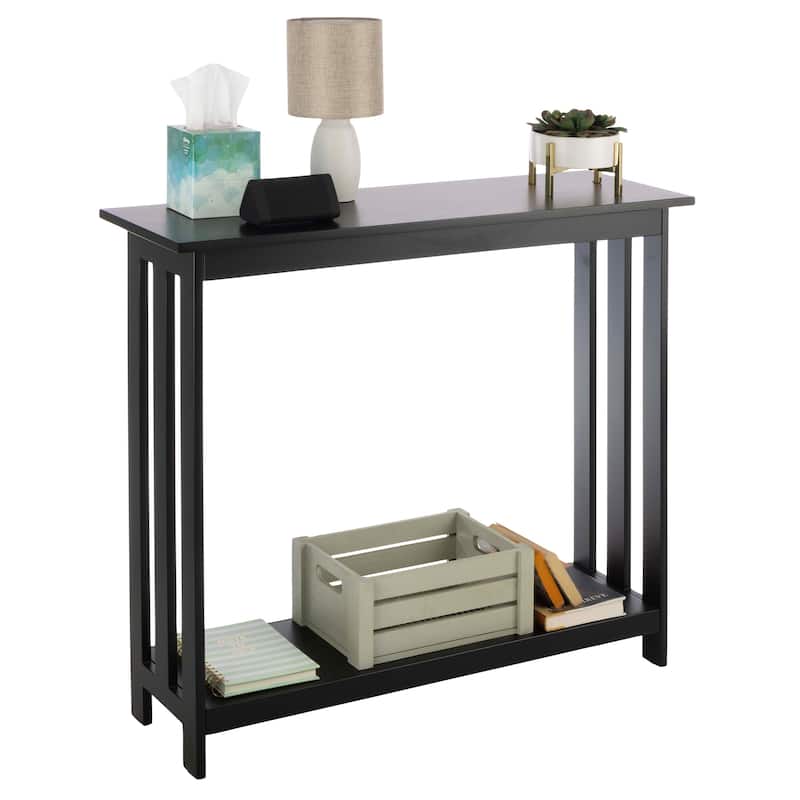 Lavish Home 2-Tier Console Table - 39x11.8in Narrow Entryway Table - Black
