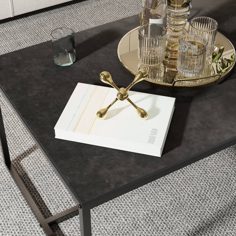 Sintered Stone Top Rectangle Coffee Table - 23.6" D x 39.4" W x 16.5" H