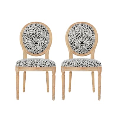 French Dining Chairs Round Back Accent Chairs, Set of 2, Black+White
