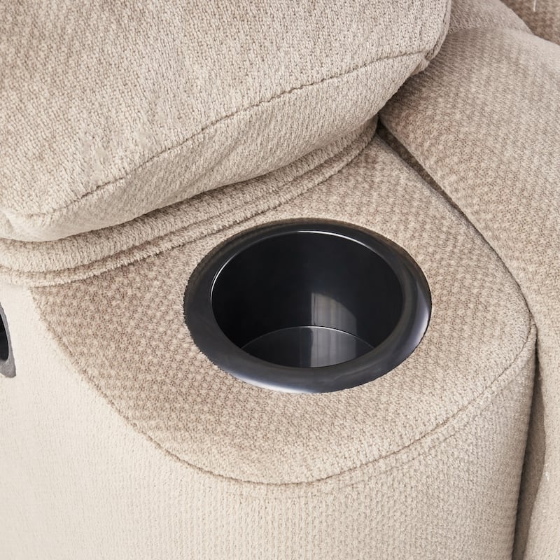 Brown Fabric Manual Recliner with Dual Cup Holders and Generous Dimensions