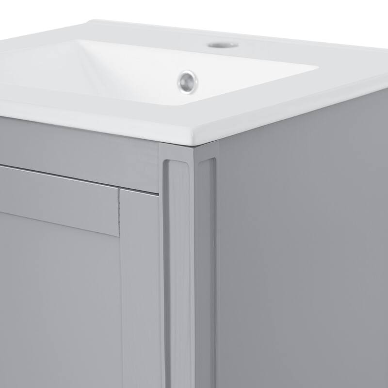 Bathroom Vanity with Ceramic Sink, Freestanding Bathroom Cabinet with Soft Close Door, Adjustable Shelf & Door Storage Rack