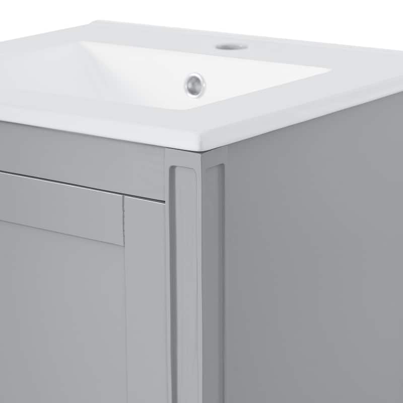 GDFStudio - Noa Wood & Ceramic 20" Bathroom Vanity with Sink, Soft-Close Door, Shelf & Storage Rack