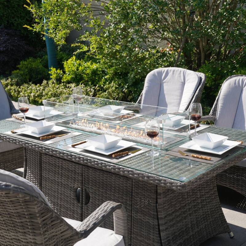 7-piece Patio Dining Set with Rectangular Firepit Table