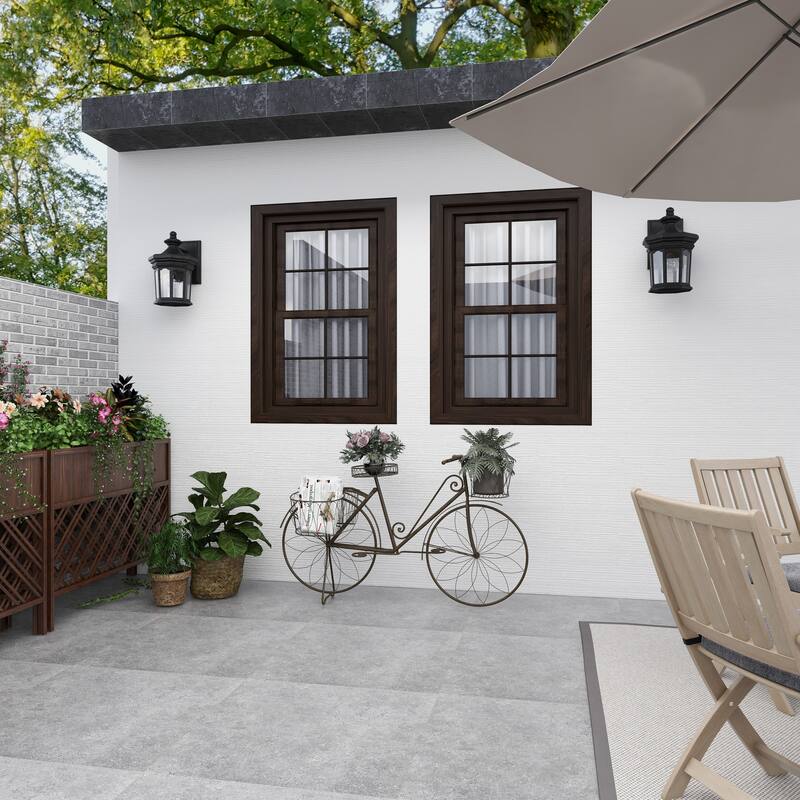 Brown Metal Indoor Outdoor Wire Floral Scrolled Bike Indoor Outdoor Plantstand with Basket and Saddle Bag Planters