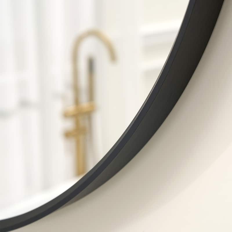 Bathroom Round Anodized Aluminum Framed Wall Vanity Mirror,Matte Black
