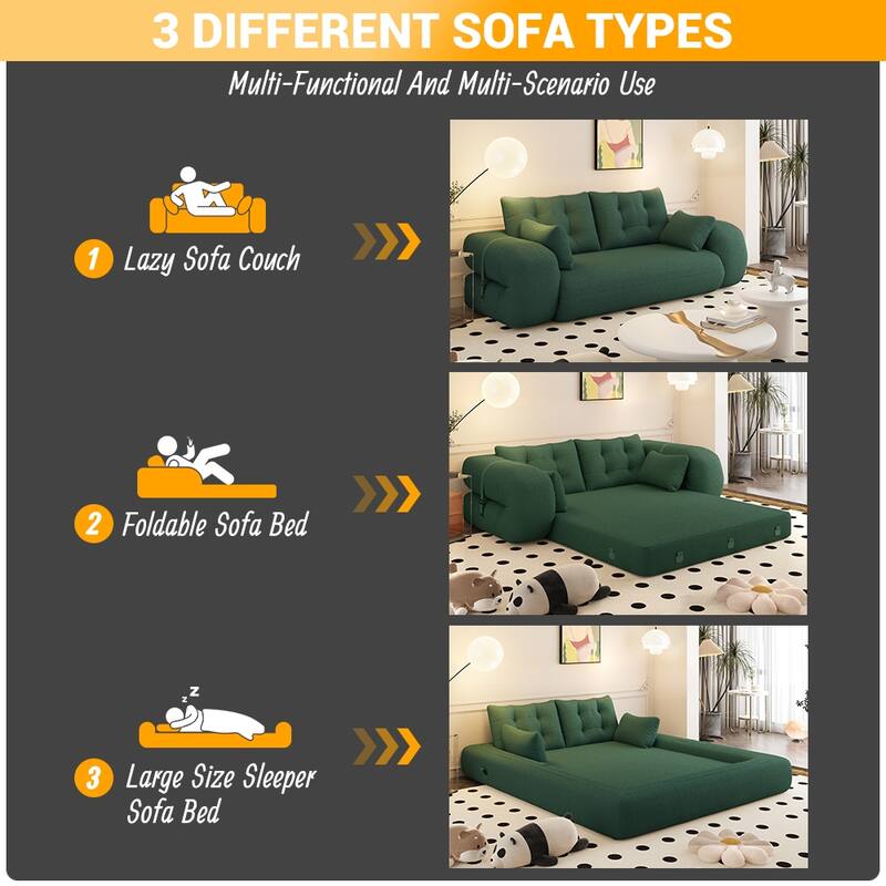 GDFStudio - Teddy Fabric 78.7" Multi-Functional Foldable Sofa Bed