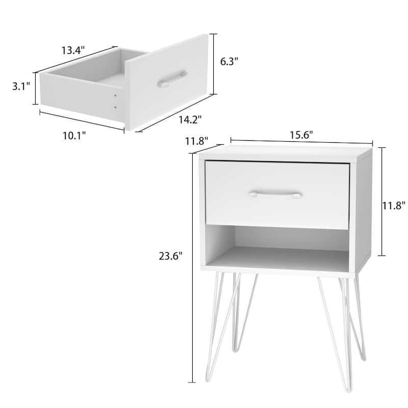Timechee 23.6'' Tall 1 - Drawer Wood Nightstand Metal Legs(1 Piece)