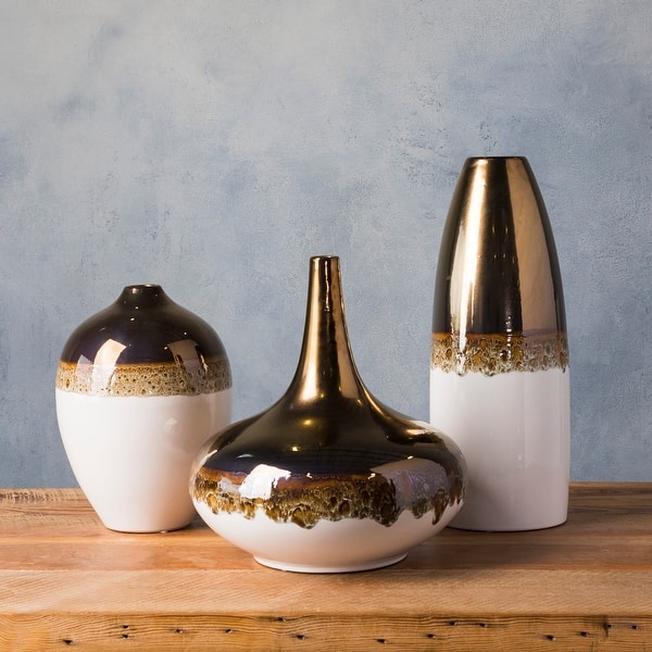 slide 1 of 7, Lucjan Gold Ceramic Modern Decorative Vase (Set of 3)