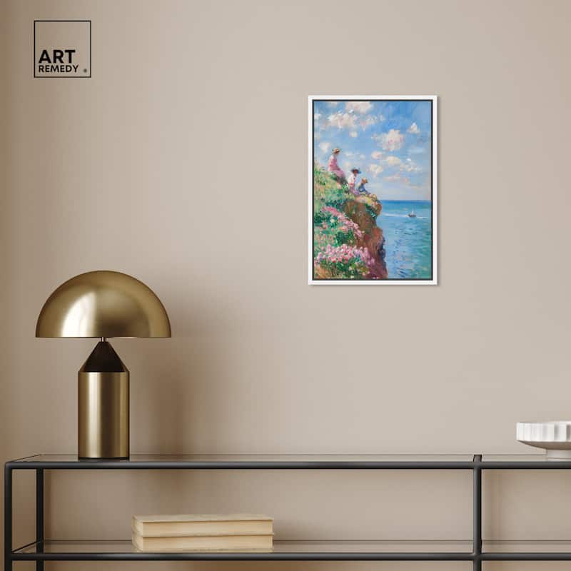 Art Remedy By The Seaside Framed Impressionism 1 Piece Canvas Wall Art /Monet And Van Gogh Inspired Art