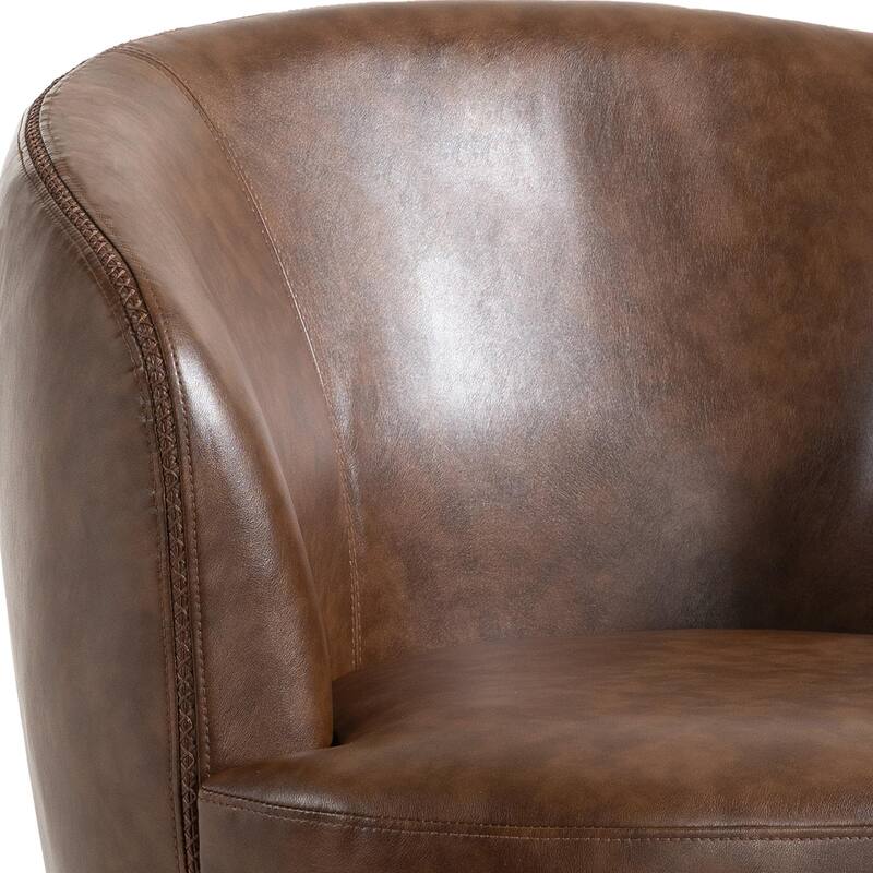 32" Wide PU Leather Swivel Barrel Chair with Metal Base
