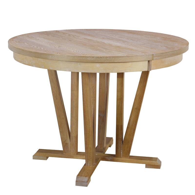 Solid Wood Extendable Round Table and X Back Chairs 5-piece Dining Set