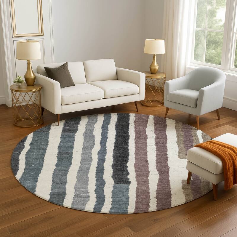 Premium Washable Super Soft Modern Stripe Mayfield Rug - Denim - 8' x 8'