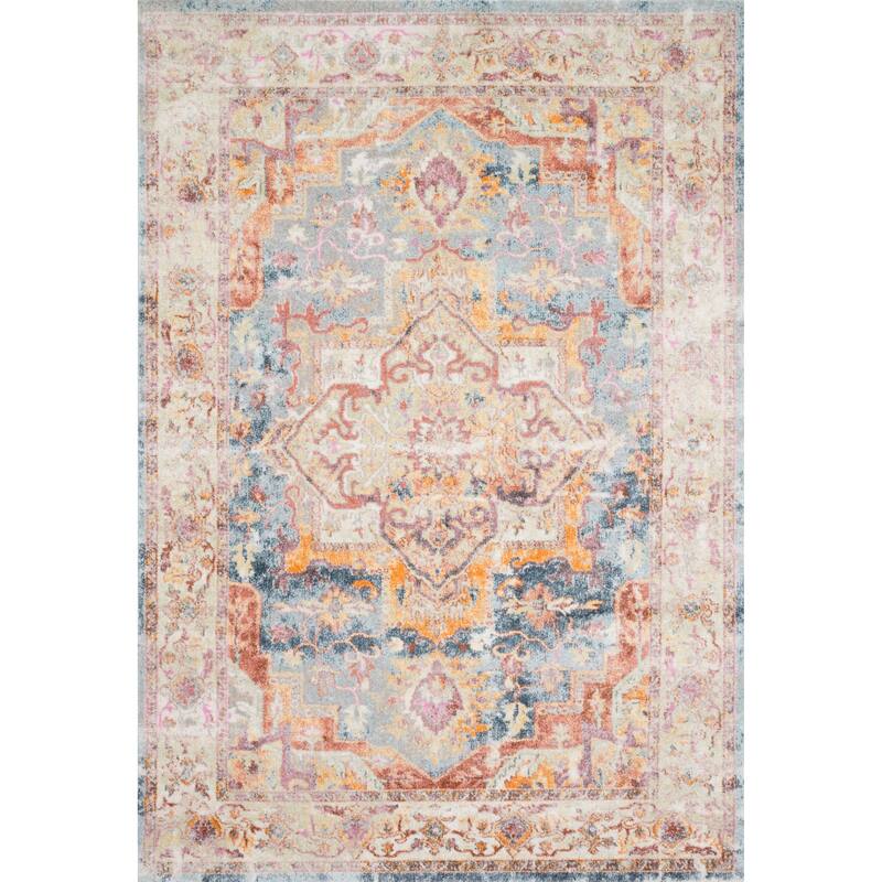 Alexander Home Jennifer Collection Bohemian Medallion Distressed Area Rug
