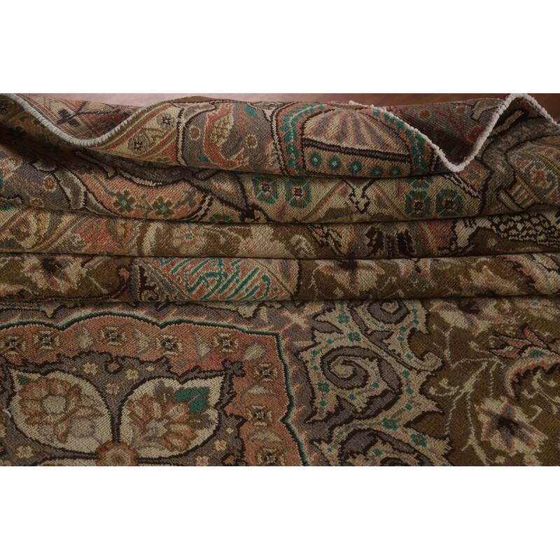 Hand Knotted Oriental 100% Wool Carpet Traditional Floral Brown Kashmar Area Rug - 12' 0'' X 9' 5''