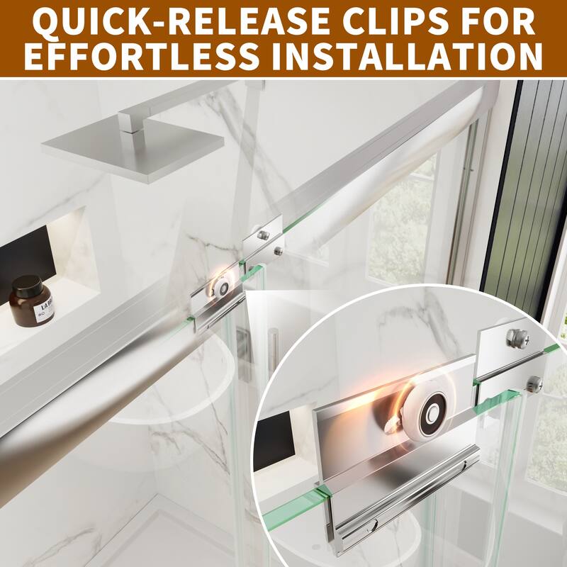 Modland 56-60"x70'' Adjustable Double Sliding Shower Door, 1/4" ANSI Glass with Nano Coating, Framed Bypass Enclosure