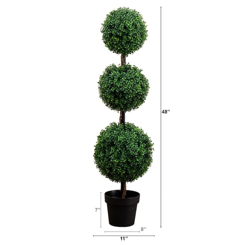 Potted Triple Ball Boxwood Artificial Topiary Tree - 4'