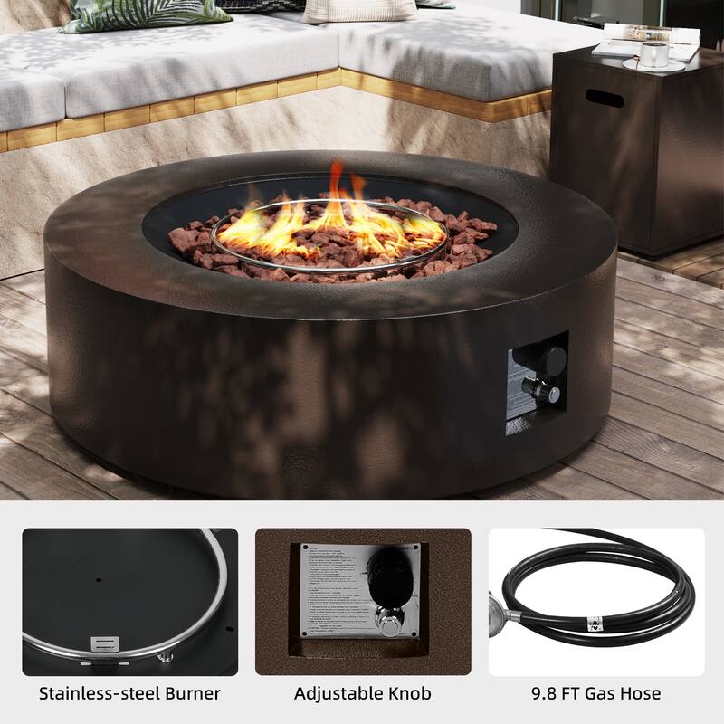 Patio Watcher Outdoor 42in. Iron Fire Pit Table with Propane Tank Cover