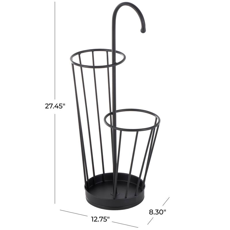 Gold or Black Metal 2 Section Umbrella Stand with Umbrella Shaped Handle