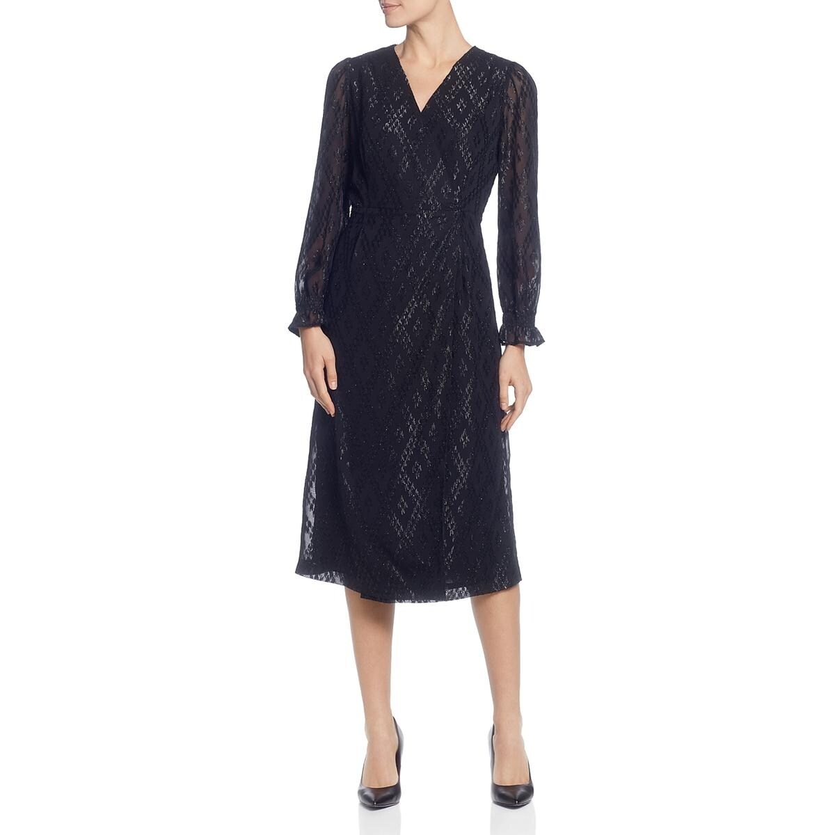 faux wrap midi dress
