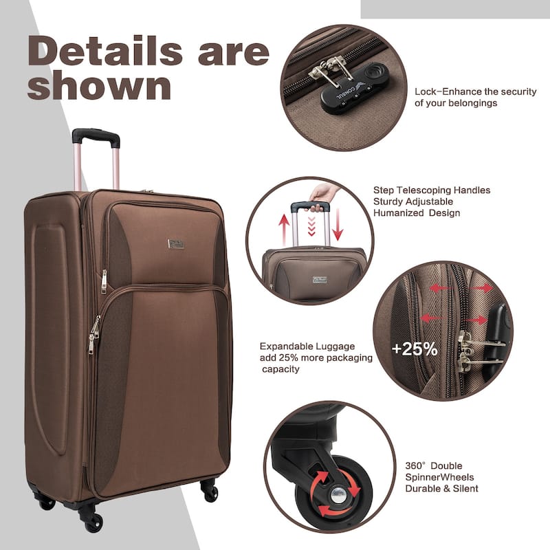 SoftshellLuggage Expandable 4 Piece Set Suitcase Softside Lightweight Luggage Travel Set