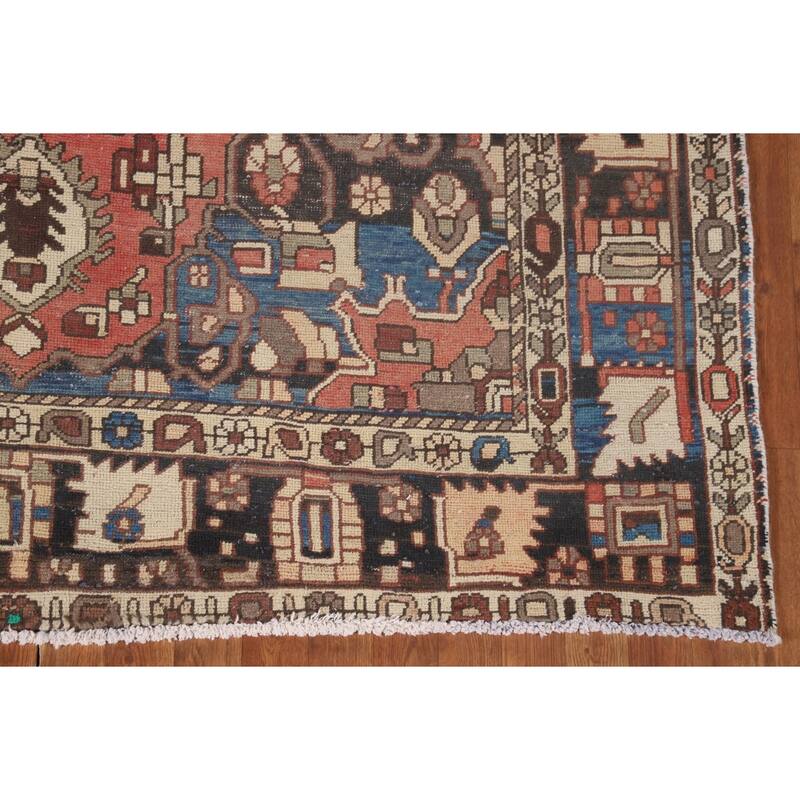 Bakhtiari Persian Vintage Area Rug Handmade Medallion Wool Carpet - 6'8"x 9'11"