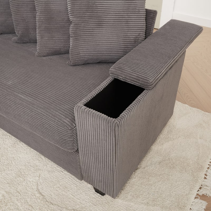GDFStudio - Peregrine L-Shaped Corduroy Sectional Sofa with Pillows and Armrest Storage