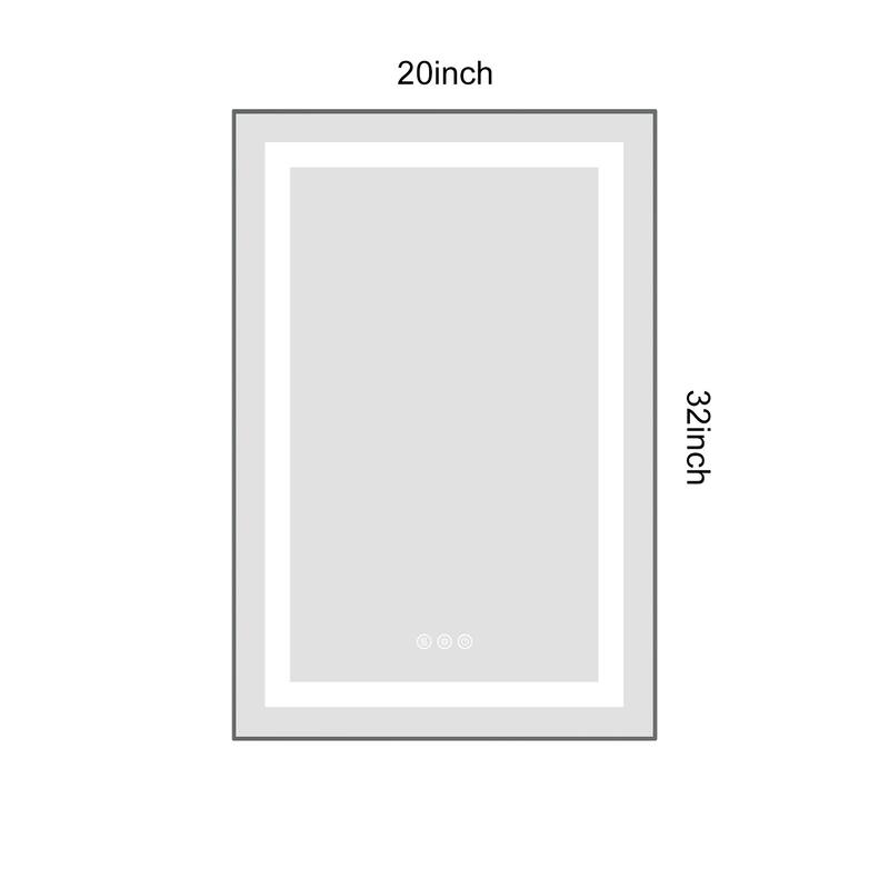 20" x 32" LED Bathroom Mirror with Front and Backlight, Wall Mounted Vanity Mirror with Aluminum Frame, Anti-Fog