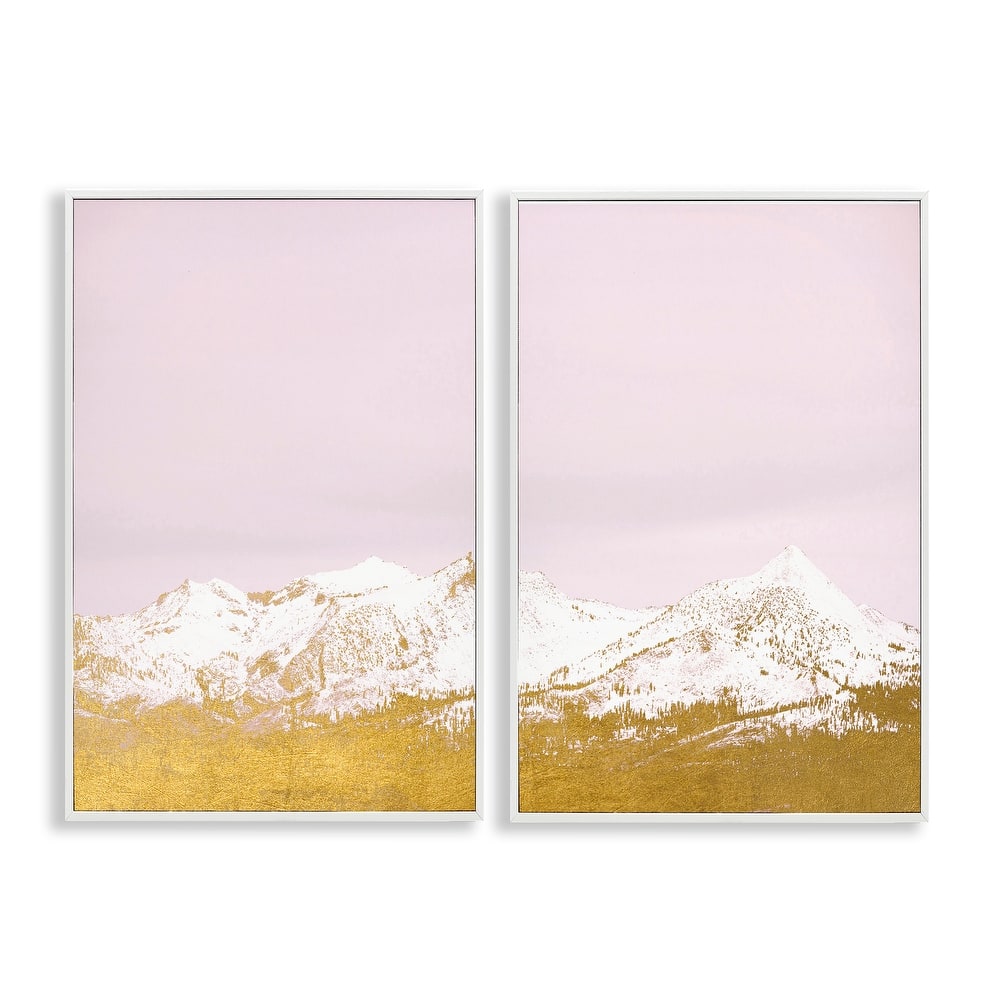Stupell Snow Tipped Mountains on Pink Framed Giclee Art Design By Gemma Bardot (Set of 2)