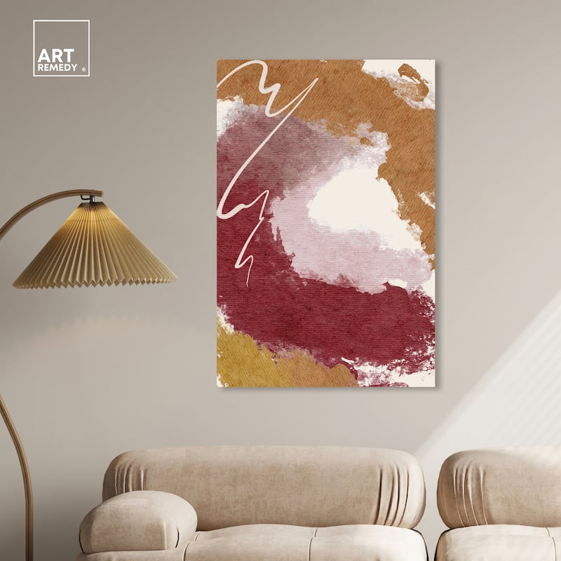 Art Remedy Burgundy And Cork Gallery Wrapped Boho Abstract 1 Piece Canvas Wall Art