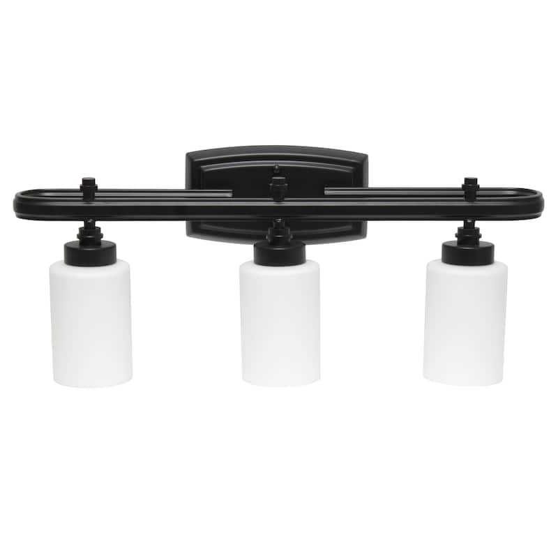 3-Light Vanity Light Fixture - Metal & Glass Shade Wall Sconce - Bathroom, Hallway, Entryway Lighting - Black Finish - 5.5