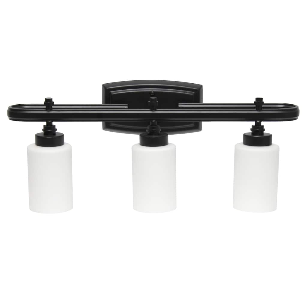 3-Light Vanity Light Fixture - Metal & Glass Shade Wall Sconce - Bathroom, Hallway, Entryway Lighting - Black Finish - 5.5