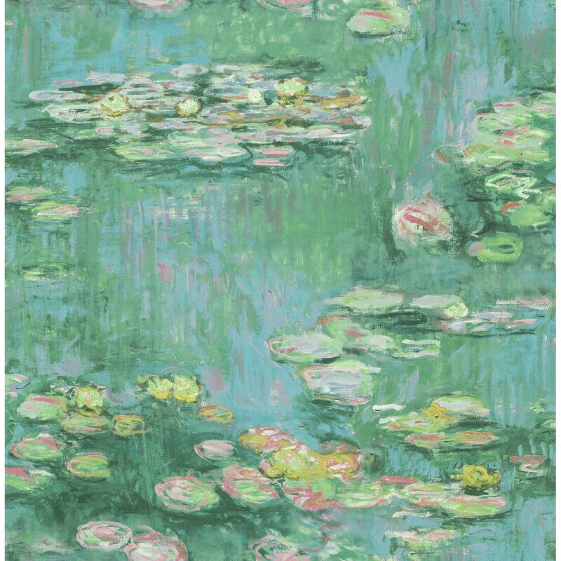 Seabrook Designs Lily Pads Unpasted Wallpaper - 20.5 in. W x 33 ft. L - Metallic Green and Teal