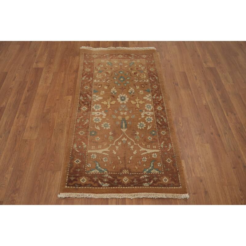 Hand Knotted Oriental 100% Wool Carpet Traditional All-Over Brown Ziegler Area Rug - 3' 11'' X 2' 1''