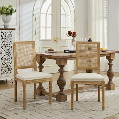 Dining Chairs with Square Rattan Backrest and Wood Frame (Set of 2)