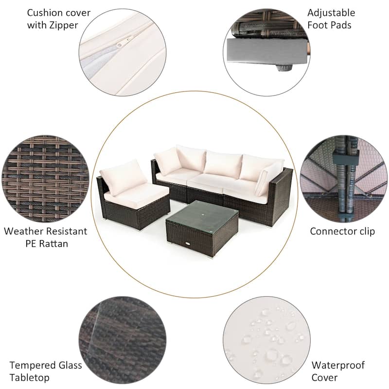 Costway 6PCS Patio Furniture Set Rattan Cushioned Sofa Gas Fire Pit - See Details