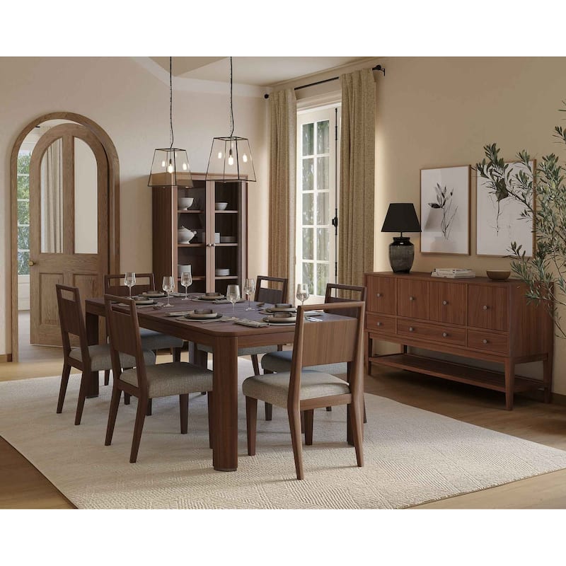 Mid-Century Modern Wood Kitchen Dining Table with Eight Chairs, Brown